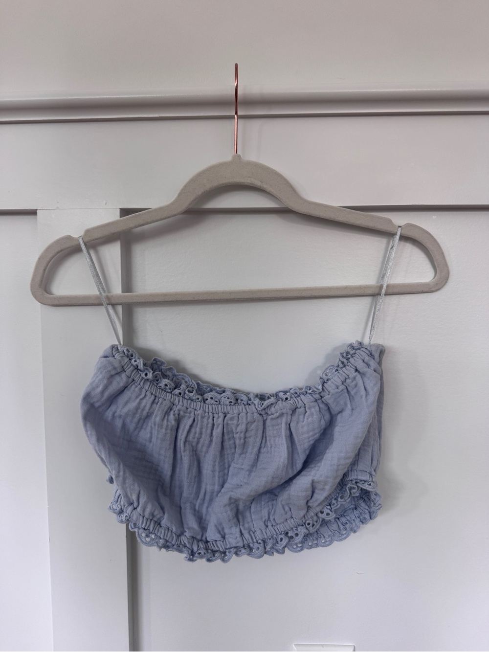 Vintage Havana Light Blue Smocked Cropped Tank